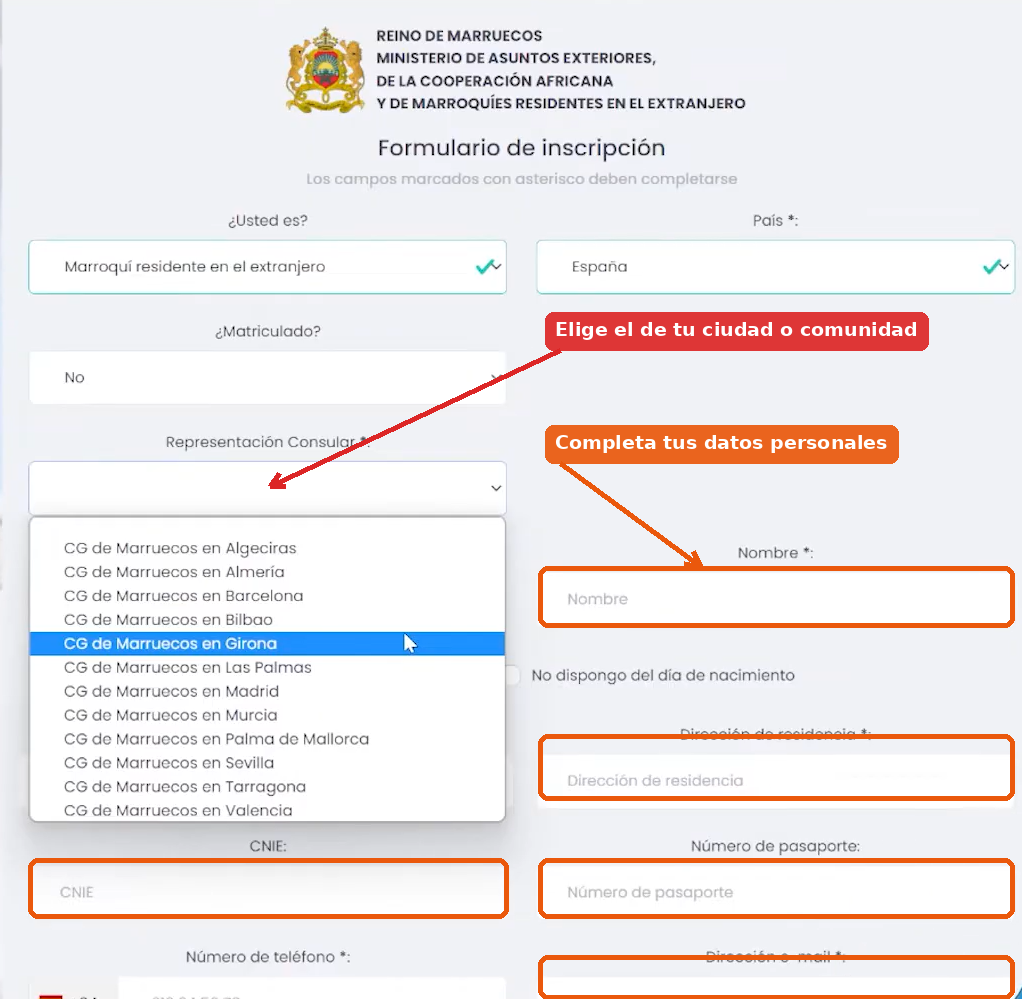 Elige tu consulado y tus datos