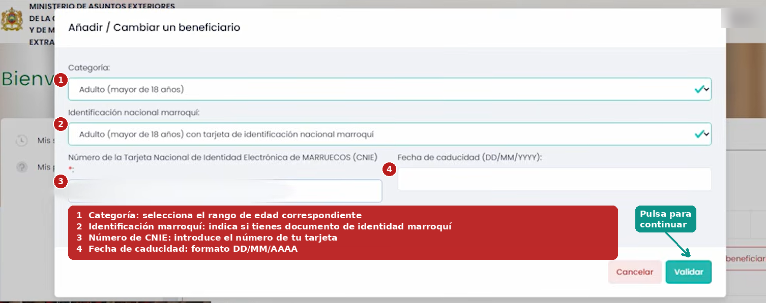 Guarda los datos del beneficiario