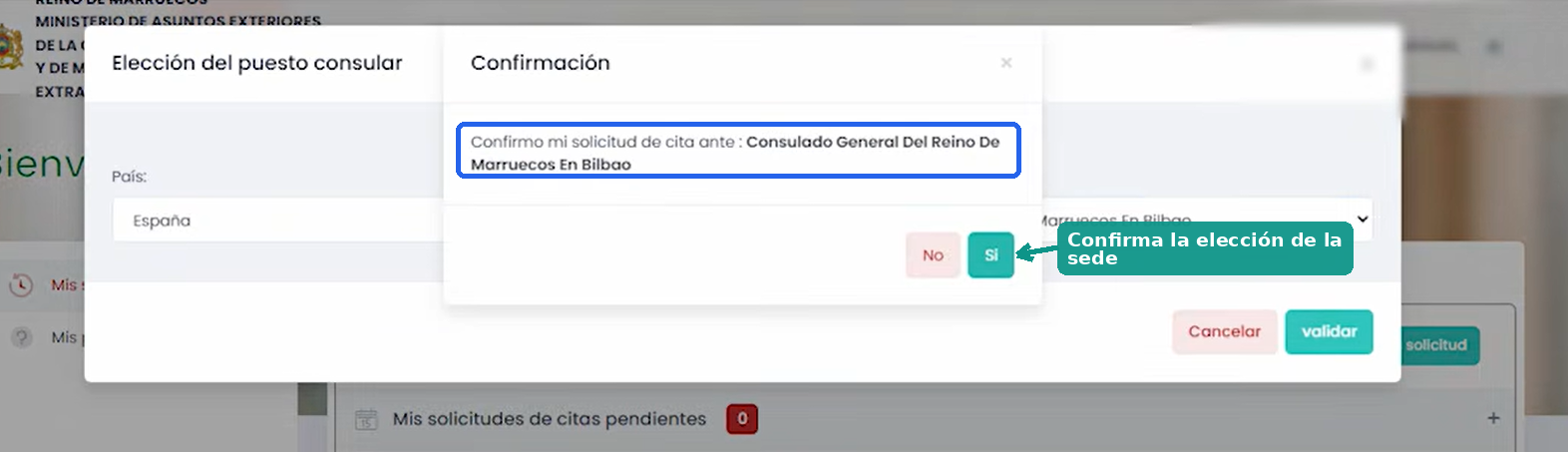 Confirma la sede elegida