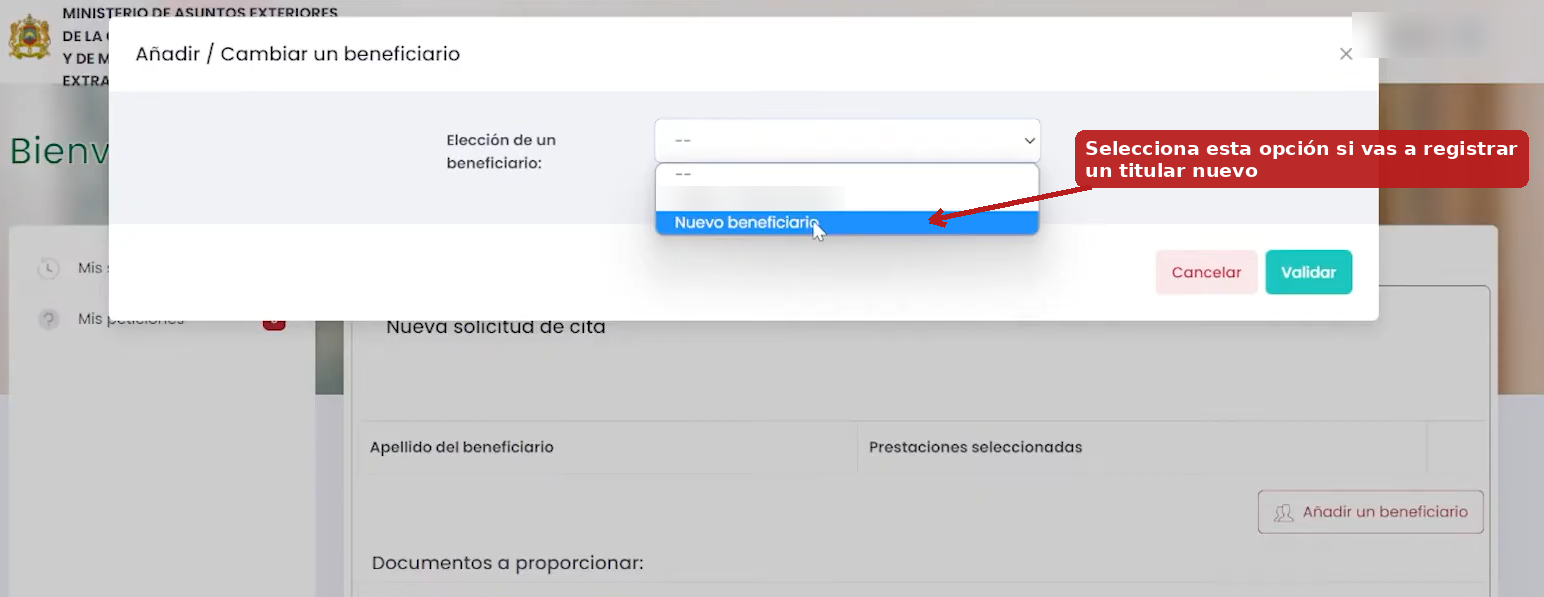Añade un beneficiario nuevo