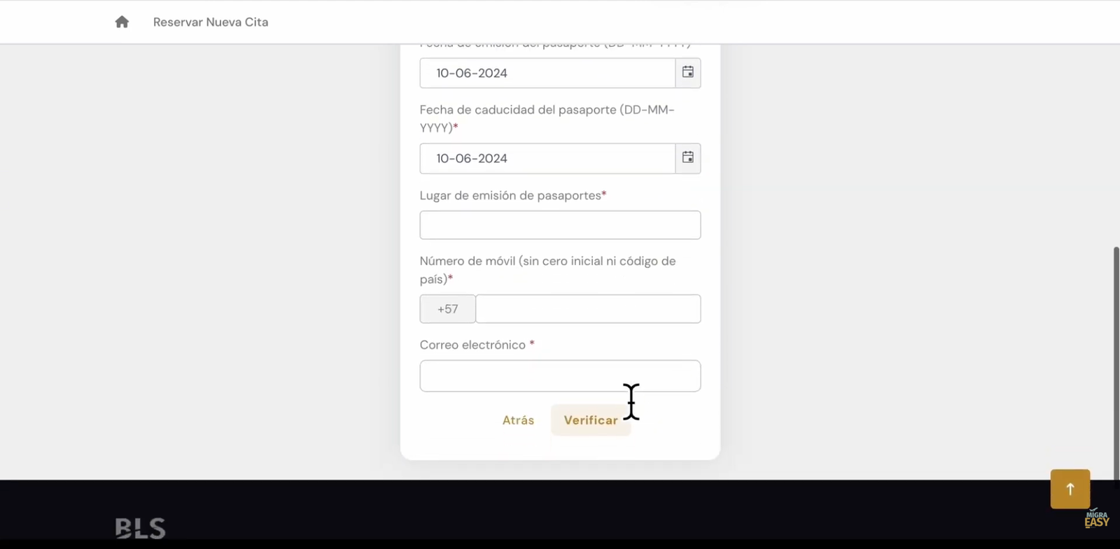 Verifica los datos de tu pasaporte y contacto