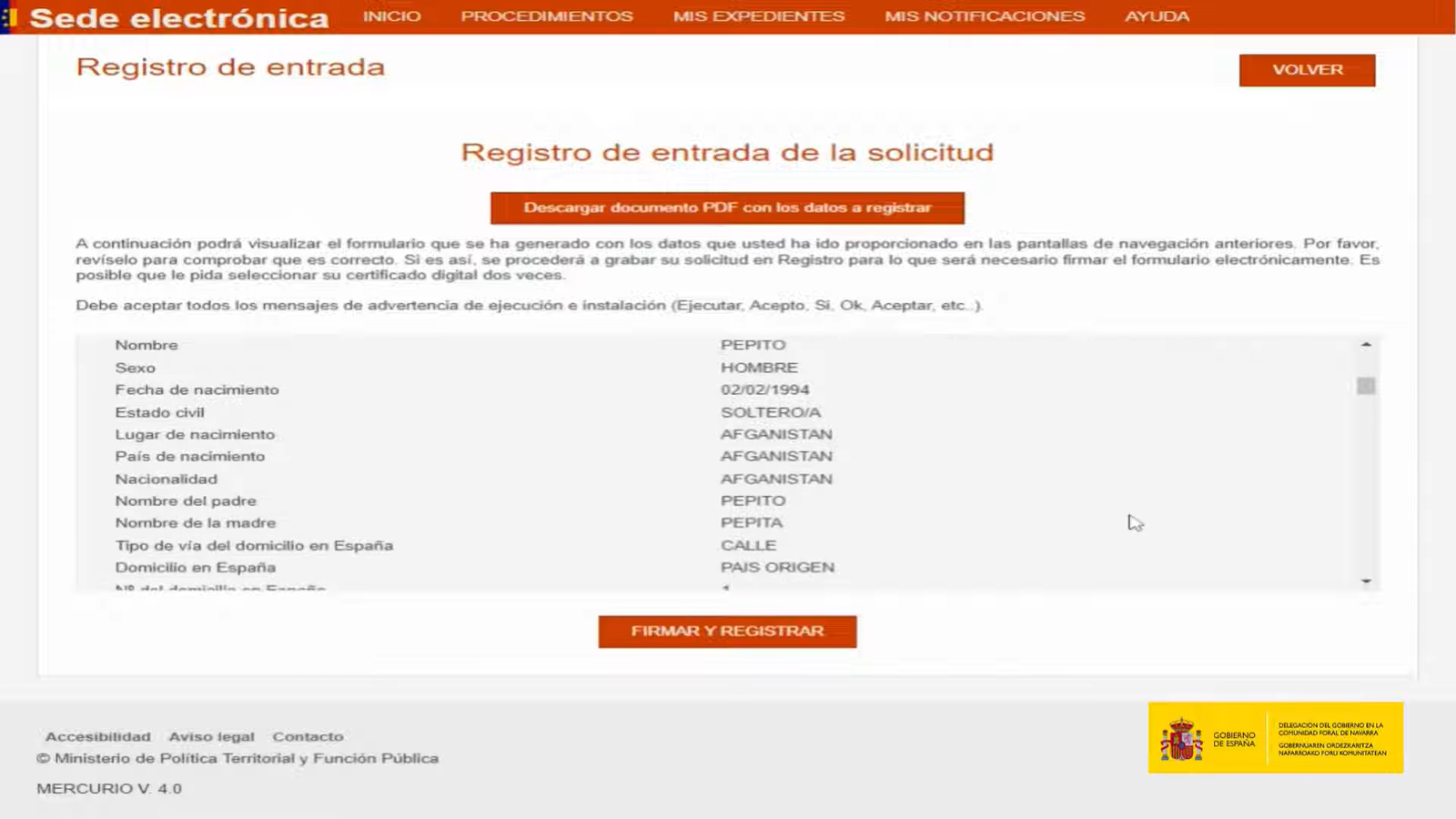 Firma y registra tu solicitud