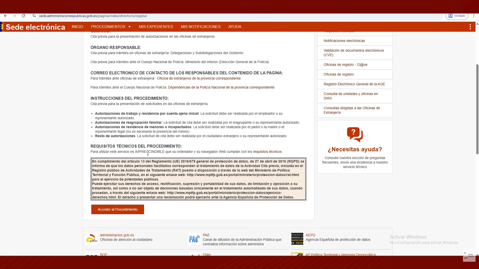 Lee las instrucciones y accede al procedimiento