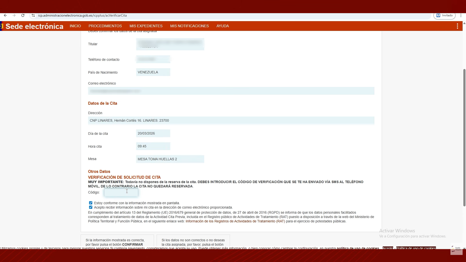 Revisa los datos de la cita