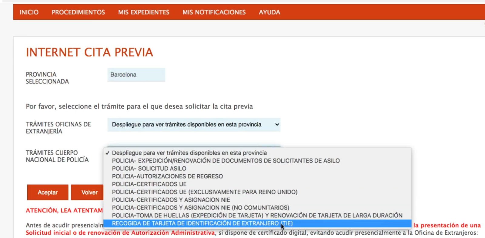 Recogida tarjeta de identidad de extranjero