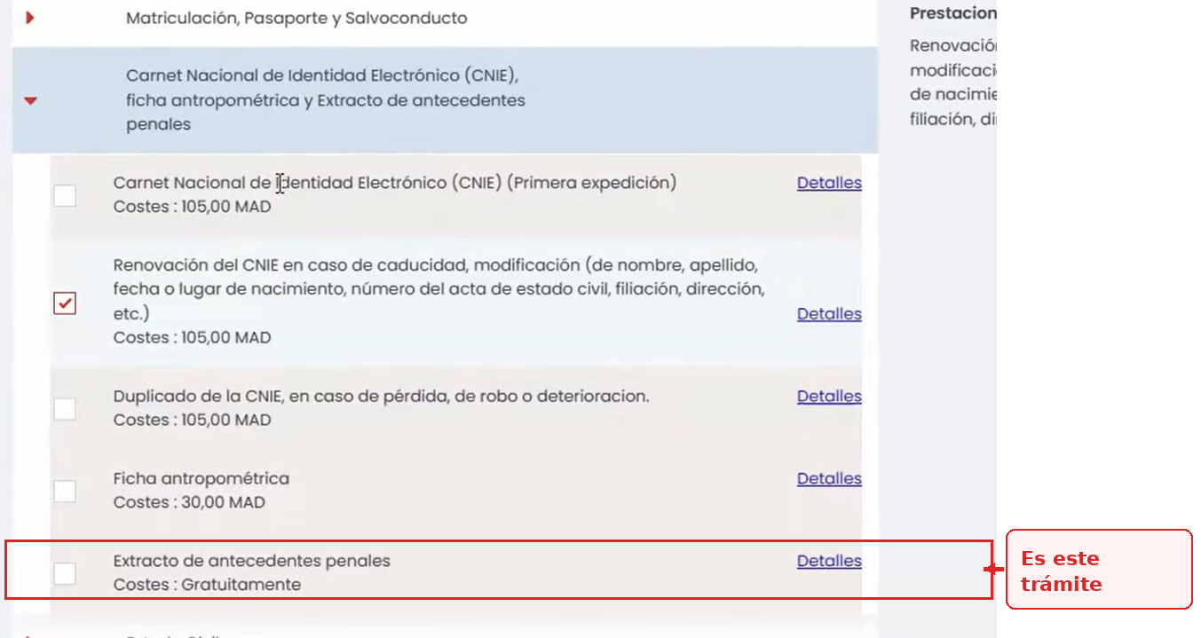 Marca el trámite exacto