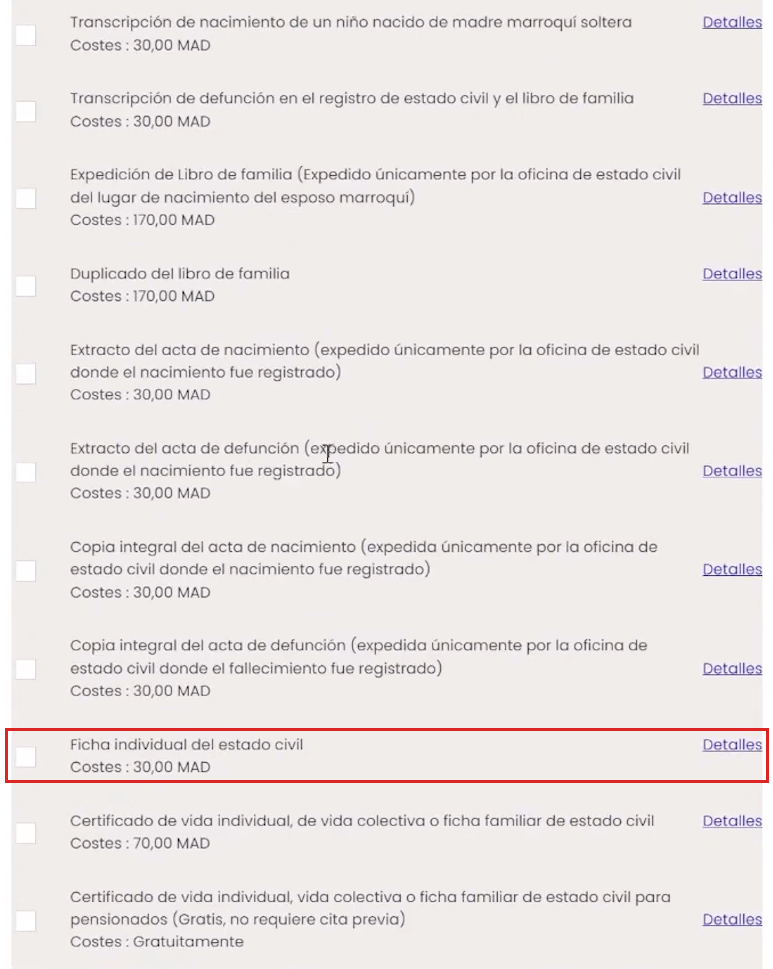 Marca el trámite exacto