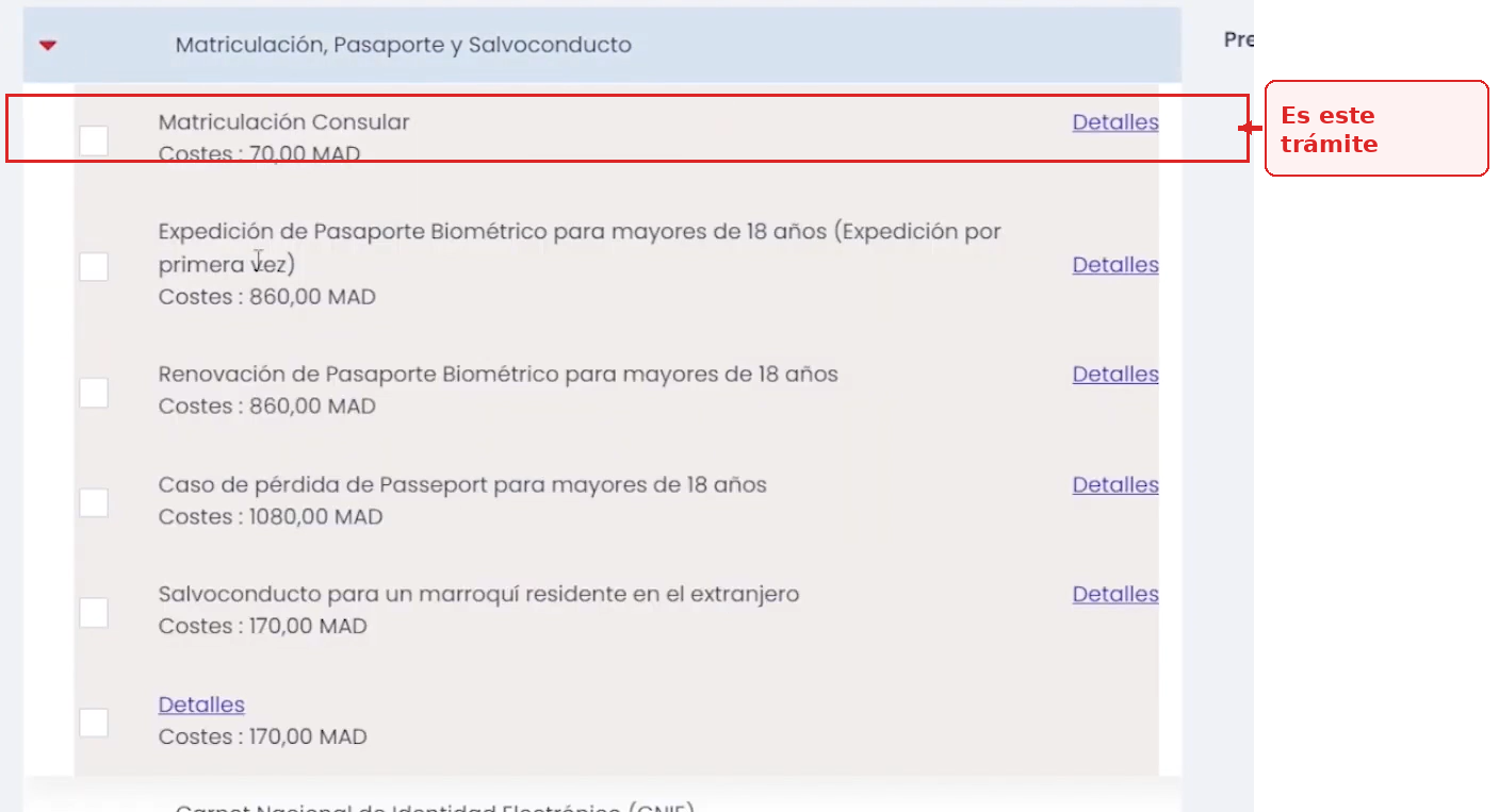 Marca el trámite exacto